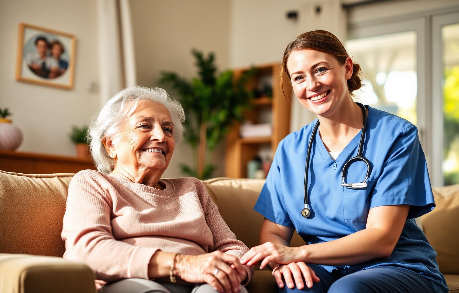 Compassionate caregiver with senior client